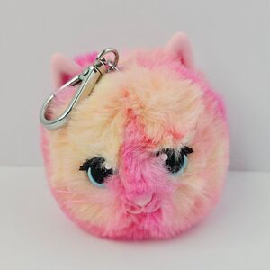 Bath & Body Works Pink Kitty Pom Pocketbac Holder Keychain Bag Clip BBW Fluffy
